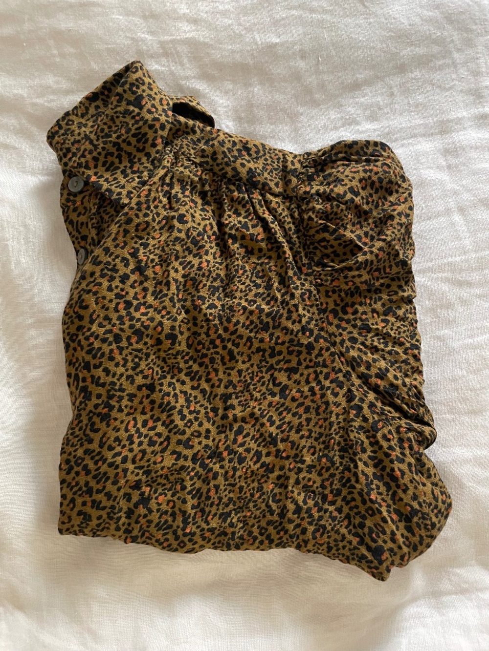 Free People leopard print tie front cropped button up shirt